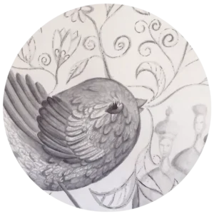 ink on black and white paper happy singing nightingale